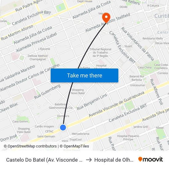 Castelo Do Batel (Av. Visconde De Guarapuava, 4610) to Hospital de Olhos do Paraná map