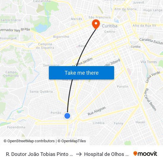 R. Doutor João Tobias Pinto Rebelo, 3500 to Hospital de Olhos do Paraná map