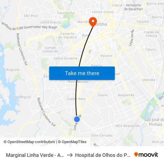 Marginal Linha Verde - Avipec to Hospital de Olhos do Paraná map