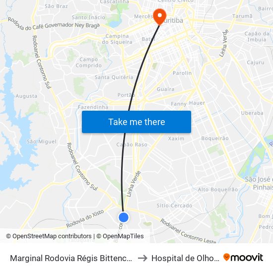 Marginal Rodovia Régis Bittencourt (Br 116) - Ceasa to Hospital de Olhos do Paraná map
