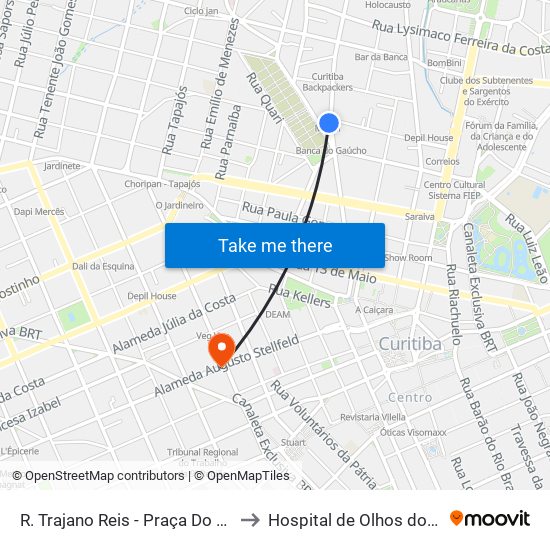 R. Trajano Reis - Praça Do Redentor to Hospital de Olhos do Paraná map