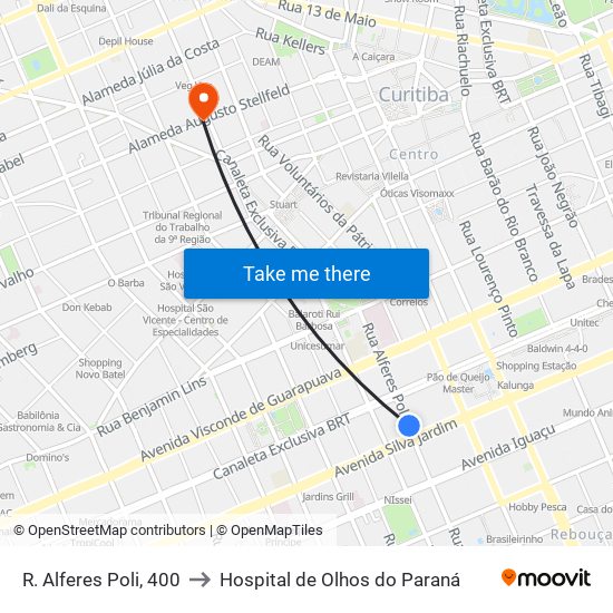 R. Alferes Poli, 400 to Hospital de Olhos do Paraná map