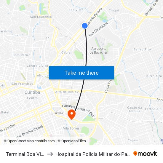 Terminal Boa Vista to Hospital da Policia Militar do	Paraná map