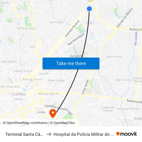 Terminal Santa Cândida to Hospital da Policia Militar do	Paraná map