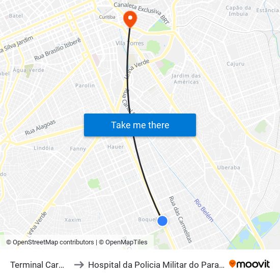 Terminal Carmo to Hospital da Policia Militar do	Paraná map