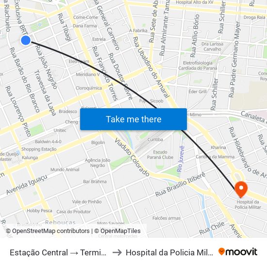 Estação Central → Terminal Capão Raso to Hospital da Policia Militar do	Paraná map
