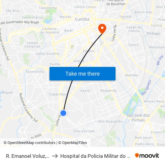 R. Emanoel Voluz, 284 to Hospital da Policia Militar do	Paraná map