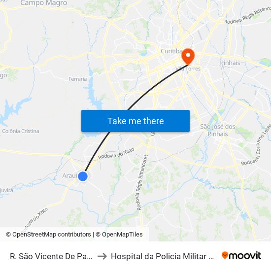 R. São Vicente De Paulo, 822 to Hospital da Policia Militar do	Paraná map