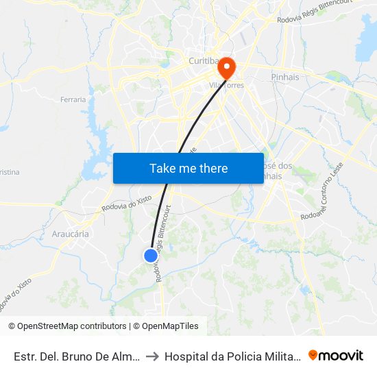 Estr. Del. Bruno De Almeida, 3617 to Hospital da Policia Militar do	Paraná map