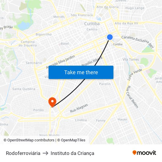 Rodoferroviária to Instituto da Criança map