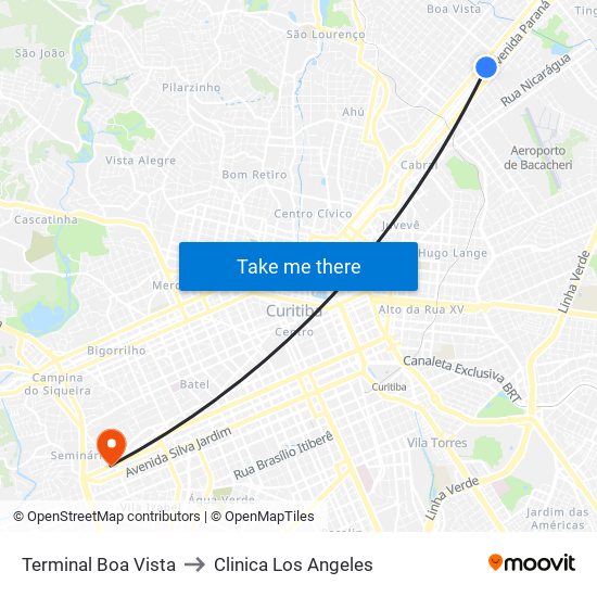 Terminal Boa Vista to Clinica Los Angeles map