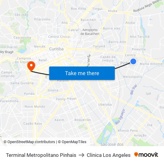 Terminal Metropolitano Pinhais to Clinica Los Angeles map