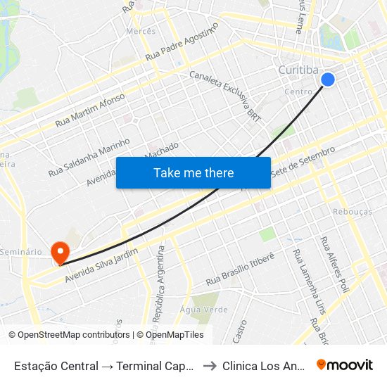 Estação Central → Terminal Capão Raso to Clinica Los Angeles map