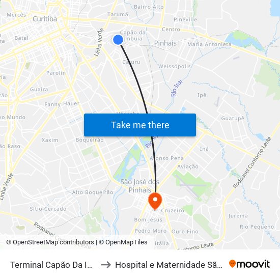 Terminal Capão Da Imbuia to Hospital e Maternidade São José map