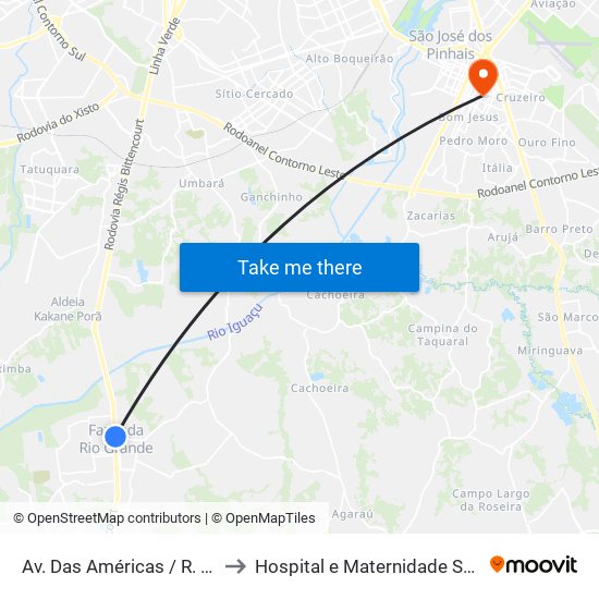 Av. Das Américas / R. Jatobá to Hospital e Maternidade São José map