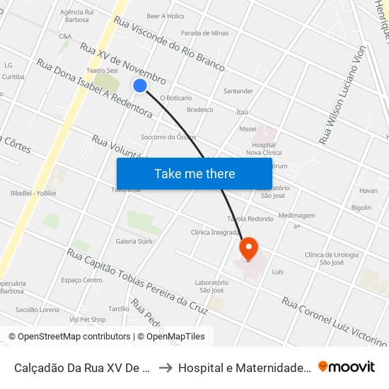 Calçadão Da Rua XV De Novembro to Hospital e Maternidade São José map