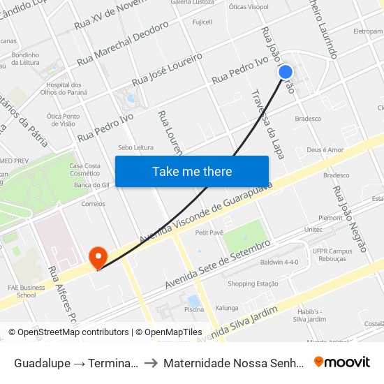 Guadalupe → Terminal Boqueirão to Maternidade Nossa Senhora de Fátima map