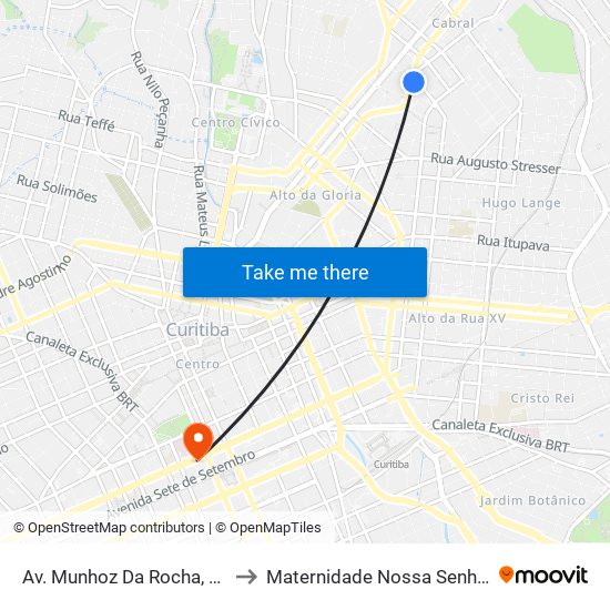Av. Munhoz Da Rocha, 303 (Comec) to Maternidade Nossa Senhora de Fátima map