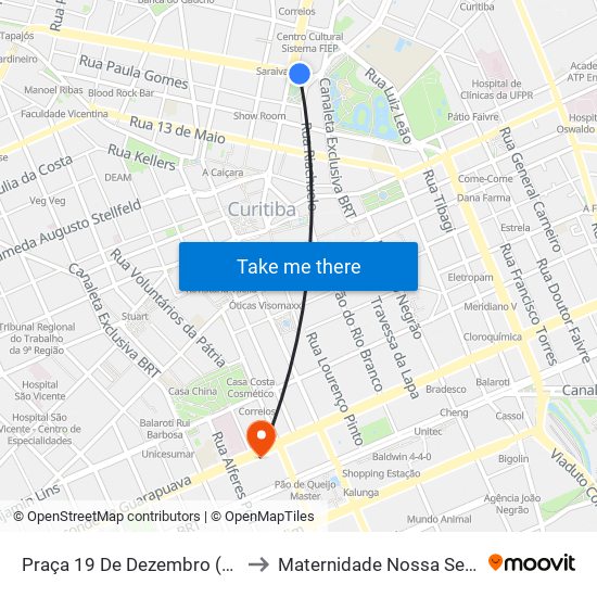 Praça 19 De Dezembro (R. Inácio Lustosa) to Maternidade Nossa Senhora de Fátima map