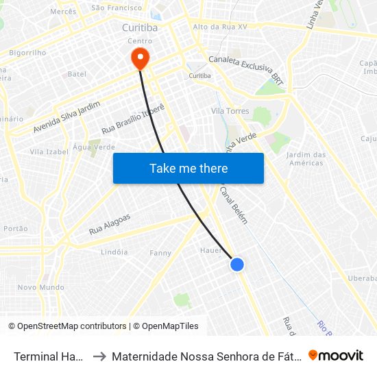 Terminal Hauer to Maternidade Nossa Senhora de Fátima map