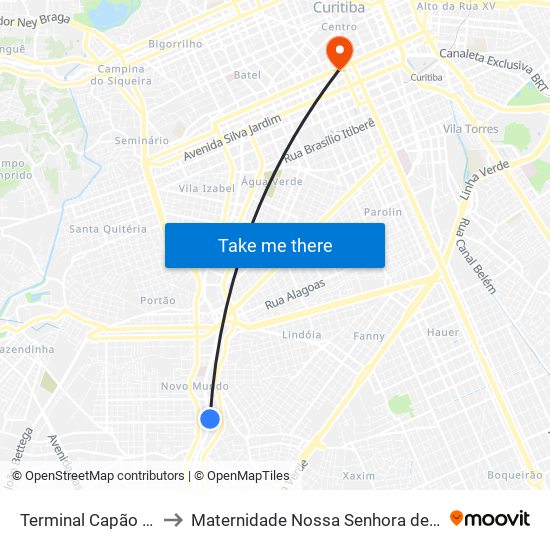 Terminal Capão Raso to Maternidade Nossa Senhora de Fátima map