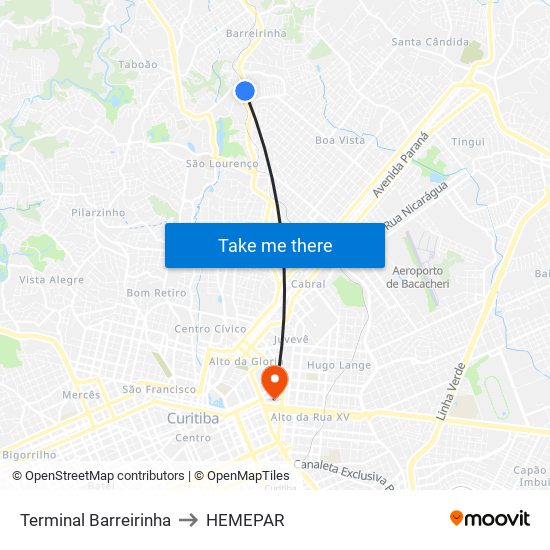 Terminal Barreirinha to HEMEPAR map