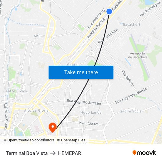 Terminal Boa Vista to HEMEPAR map