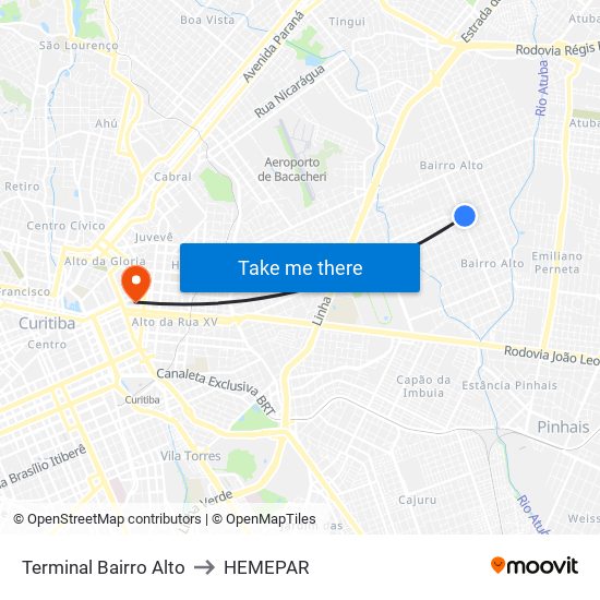 Terminal Bairro Alto to HEMEPAR map