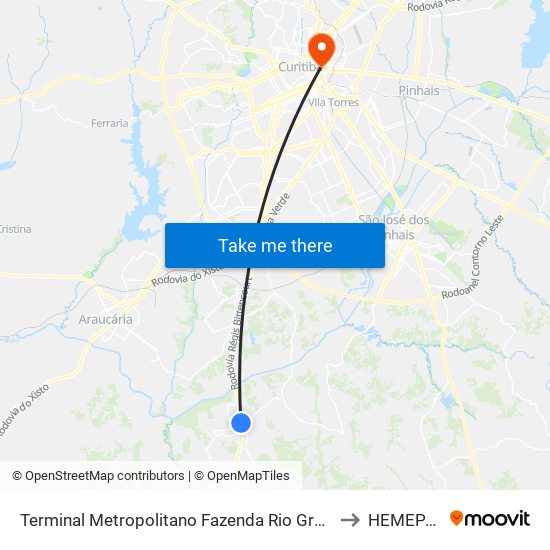 Terminal Metropolitano Fazenda Rio Grande to HEMEPAR map