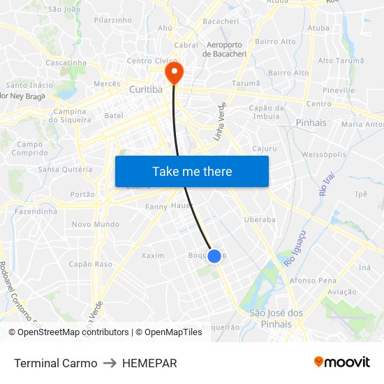 Terminal Carmo to HEMEPAR map