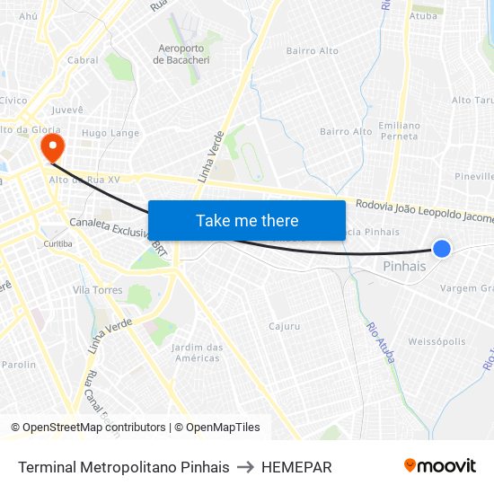 Terminal Metropolitano Pinhais to HEMEPAR map