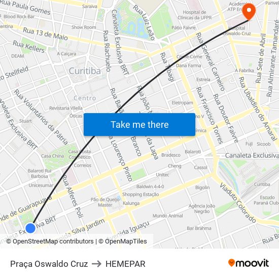 Praça Oswaldo Cruz to HEMEPAR map