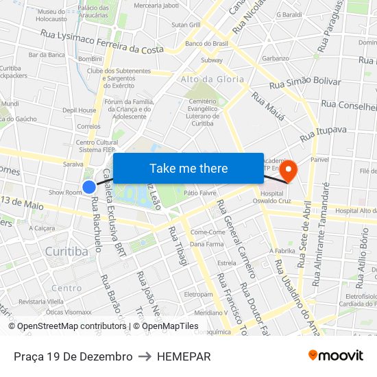 Praça 19 De Dezembro to HEMEPAR map
