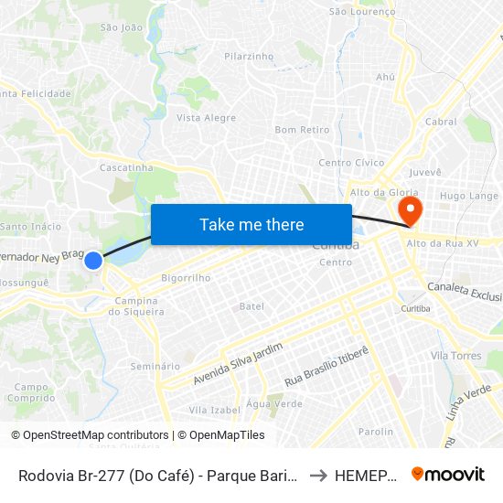 Rodovia Br-277 (Do Café) - Parque Barigui to HEMEPAR map