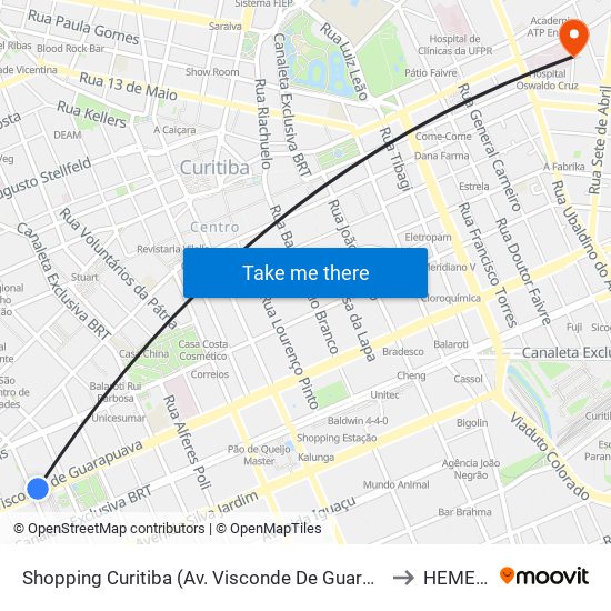 Shopping Curitiba (Av. Visconde De Guarapuava, 3850) to HEMEPAR map