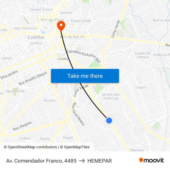 Av. Comendador Franco, 4485 to HEMEPAR map