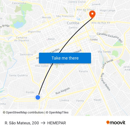 R. São Mateus, 200 to HEMEPAR map