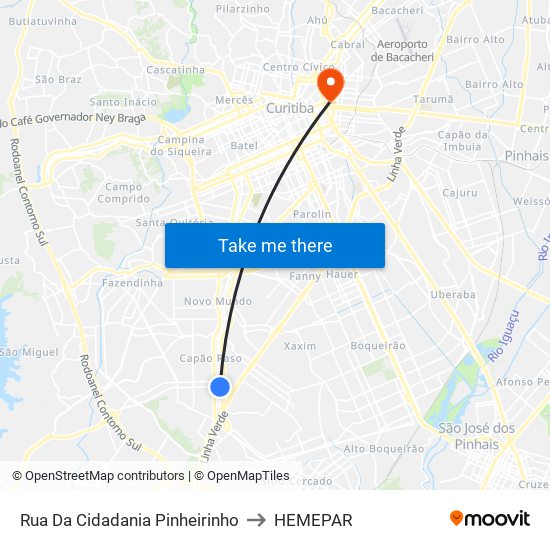 Rua Da Cidadania Pinheirinho to HEMEPAR map