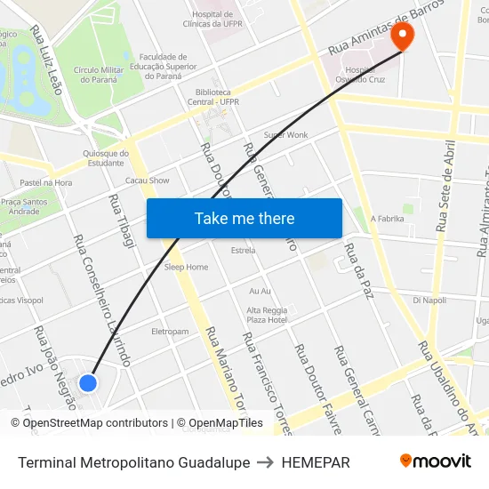Terminal Metropolitano Guadalupe to HEMEPAR map