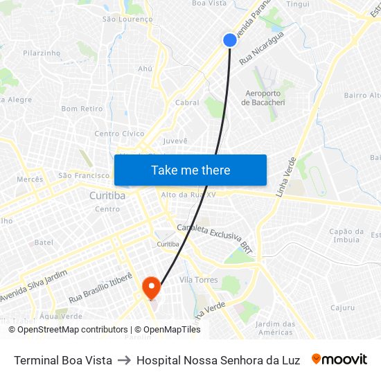 Terminal Boa Vista to Hospital Nossa Senhora da Luz map