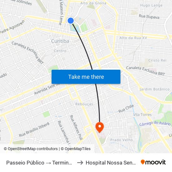 Passeio Público → Terminal Capão Raso to Hospital Nossa Senhora da Luz map