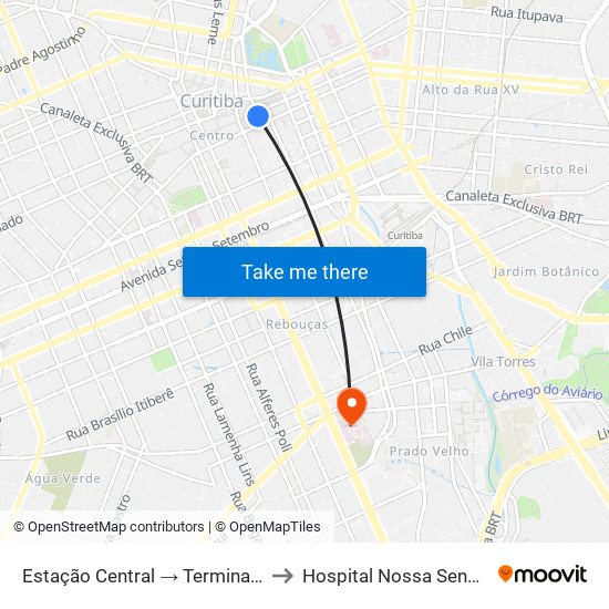 Estação Central → Terminal Capão Raso to Hospital Nossa Senhora da Luz map