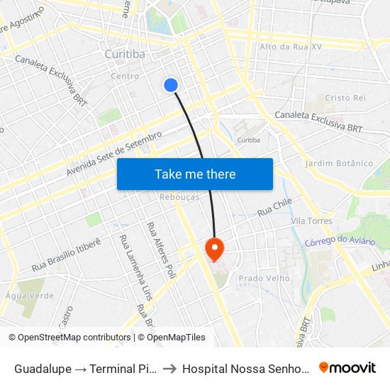 Guadalupe → Terminal Pinheirinho to Hospital Nossa Senhora da Luz map