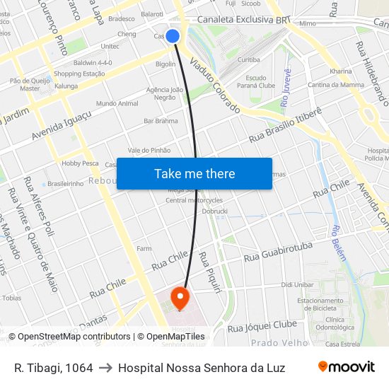 R. Tibagi, 1064 to Hospital Nossa Senhora da Luz map