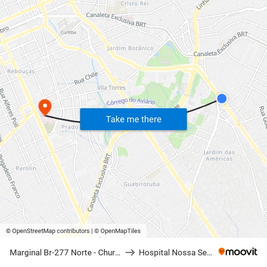 Marginal Br-277 Norte - Churrascaria Marumbi to Hospital Nossa Senhora da Luz map