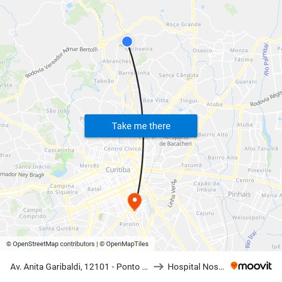 Av. Anita Garibaldi, 12101 - Ponto De Integração Temporal (Desembarque) to Hospital Nossa Senhora da Luz map