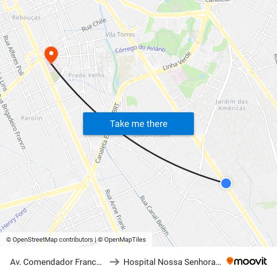 Av. Comendador Franco, 4485 to Hospital Nossa Senhora da Luz map