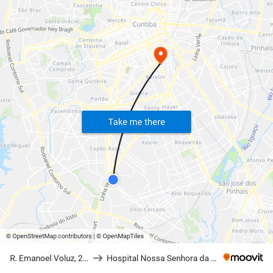 R. Emanoel Voluz, 284 to Hospital Nossa Senhora da Luz map