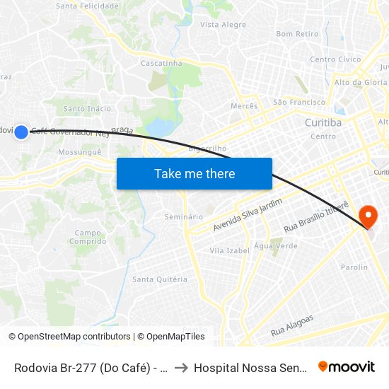 Rodovia Br-277 (Do Café) - Passarela Brf to Hospital Nossa Senhora da Luz map