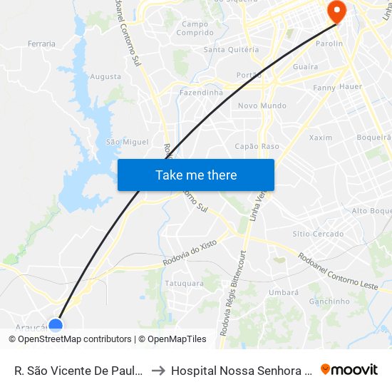 R. São Vicente De Paulo, 822 to Hospital Nossa Senhora da Luz map